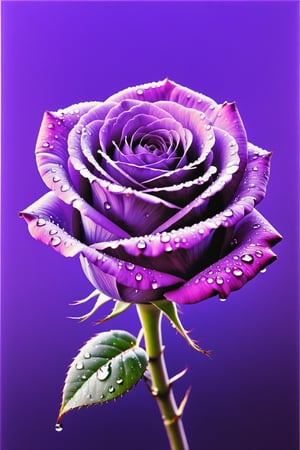 Highly detailed and hyper-realistic painting portrait of a (purple rose:1.4) with droplets of water. BREAK vaporwave aesthetics, (documentary shot:1.2), eye level, BREAK vibrant colours, (extremely realistic and accurate:1.4), league of legends, BREAK octane render, intricate, ultra-realistic, elegant, highly detailed, digital painting, artstation, concept art, smooth, sharp focus, style by Leonardo Style, DonMn1ghtm4reXL,comic book,abstrgn, BREAK no humans