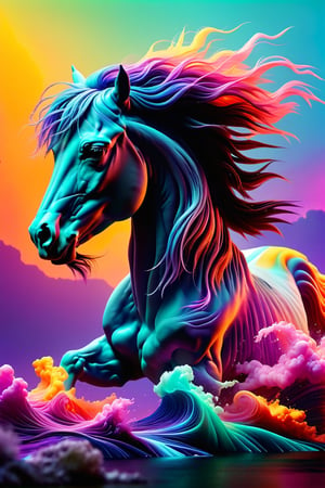 Highly detailed and hyper-realistic documentary photo of a wild horse with his blowing mane. BREAK vaporwave aesthetics, (documentary shot:1.2), eye level, BREAK vibrant colours, (extremely realistic and accurate:1.4), league of legends, BREAK octane render, intricate, ultra-realistic, elegant, highly detailed, digital painting, artstation, concept art, smooth, sharp focus, style by Leonardo Style, DonMn1ghtm4reXL,comic book,abstrgn, BREAK no humans