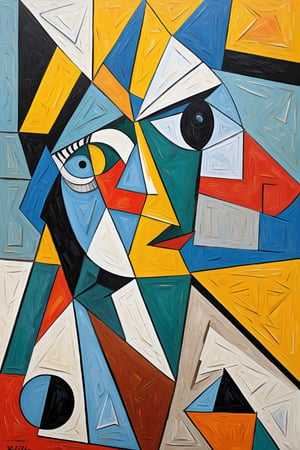 close shot, || paiting of juxtaposed geometric shapes, with strokes of color that draws the image ||, sharp deffinition, Cubist artwork, artistic oil painting stick, in the style of (Pablo Picasso:1.2), (Xul Solar:1.2), Georges Braque, Juan Gris, Cubist artwork ,art_booster,colorful,abstract paintings