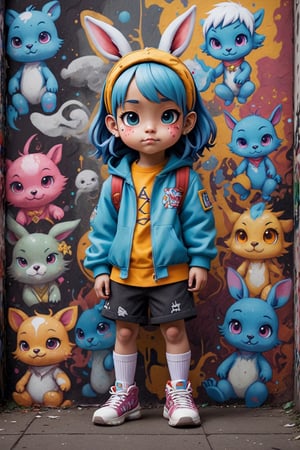 ang avatar, in the style of street art aesthetic, cute cartoonish designs, photo-realistic techniques, multicolored, childhood arcadias, anime aesthetic, cartoon-like figures