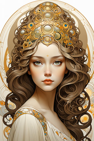 she express her deep soul and strength combined with softness and sensuality, alluring, world character design, detailed, iconic, minimalistic, concept art, intricate detail, aesthetic portrait, more detail XL, Create unusual shapes in the style of Gustav Klimt and Alphonse Mucha, leonardo, organ,Young beauty spirit, hyper-realistic, intricate detail, ani_booster,aesthetic portrait,line art,Leonardo Style