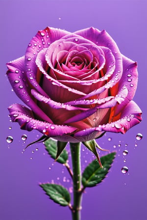 Highly detailed and hyper-realistic painting portrait of a (lavender rose:1.4) with droplets of water. BREAK vaporwave aesthetics, (documentary shot:1.2), eye level, BREAK vibrant colours, (extremely realistic and accurate:1.4), league of legends, BREAK octane render, intricate, ultra-realistic, elegant, highly detailed, digital painting, artstation, concept art, smooth, sharp focus, style by Leonardo Style, DonMn1ghtm4reXL,comic book,abstrgn, BREAK no humans