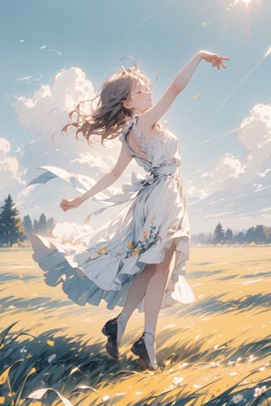 A girl dancing with abandon in a sunlit field, her movements a celebration of life's simple pleasures