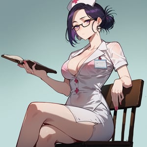 score_9, score_8_up, score_7_up, score_6_up, score_5_up BREAK, anime screencap, anime coloring, source_anime, rating_explicit,detailed eyes,
beauty_mark black_hair busty chair earrings emotionless expressionless glasses light-skinned_female long_hair looking_down mr.skull nurse original original_character pale-skinned_female pale_skin pencil pencil_skirt purple_eyes ratatatat74 see-through semi-transparent sitting skirt white_background