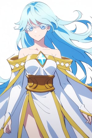 score_9, score_8_up, score_7_up, score_6_up, score_5_up, score_4_up, anime screencapBREAKelfaria_olis, 1girl, solo, light blue hair, long hair, colored eyelashes, blue eyes, chest jewel, off-shoulder dress, yellow sash, side cape, bridal gauntlets, pelvic curtain, looking at viewer, smile, closed mouth, upper bodyBREAKwind, wind lift, elfaria_olis,


,(( white background, blank background))