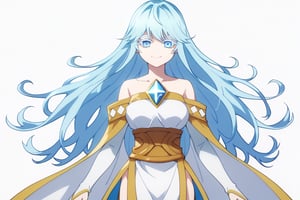 score_9, score_8_up, score_7_up, score_6_up, score_5_up, score_4_up, anime screencapBREAKelfaria_olis, 1girl, solo, light blue hair, long hair, colored eyelashes, blue eyes, chest jewel, off-shoulder dress, yellow sash, side cape, bridal gauntlets, pelvic curtain, looking at viewer, smile, closed mouth, upper bodyBREAKwind, wind lift, elfaria_olis,


,(( white background, blank background))