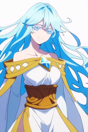 score_9, score_8_up, score_7_up, score_6_up, score_5_up, score_4_up, anime screencapBREAKelfaria_olis, 1girl, solo, light blue hair, long hair, colored eyelashes, blue eyes, chest jewel, off-shoulder dress, yellow sash, side cape, bridal gauntlets, pelvic curtain, looking at viewer, smile, closed mouth, upper bodyBREAKwind, wind lift, elfaria_olis,


,(( white background, blank background))