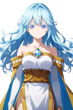 score_9, score_8_up, score_7_up, score_6_up, score_5_up, score_4_up, anime screencapBREAKelfaria_olis, 1girl, solo, light blue hair, long hair, colored eyelashes, blue eyes, chest jewel, off-shoulder dress, yellow sash, side cape, bridal gauntlets, pelvic curtain, looking at viewer, smile, closed mouth, upper bodyBREAKwind, wind lift, elfaria_olis,


,(( white background, blank background))