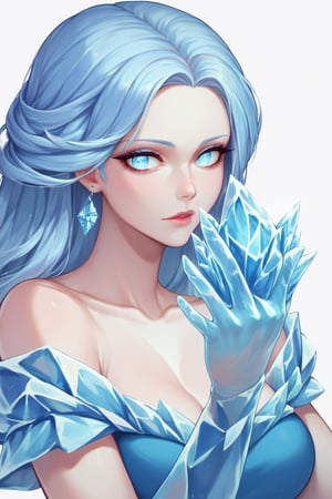 , score_9, score_8_up, score_7_up, ultra detailed,beautiful face,highres BREAK
(1girl),  Very beautiful and badass girl (pale skin, light blUE hair and eyes; bright eyes, very beautiful, ice hands), ((ICE FORM, ICE SKIN)):1,
 

 ,(( white background, blank background)):1, 