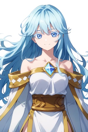 score_9, score_8_up, score_7_up, score_6_up, score_5_up, score_4_up, anime screencapBREAKelfaria_olis, 1girl, solo, light blue hair, long hair, colored eyelashes, blue eyes, chest jewel, off-shoulder dress, yellow sash, side cape, bridal gauntlets, pelvic curtain, looking at viewer, smile, closed mouth, upper bodyBREAKwind, wind lift, elfaria_olis,


,(( white background, blank background))