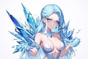 , score_9, score_8_up, score_7_up, ultra detailed,beautiful face,highres BREAK
(1girl),  Very beautiful and badass girl (pale skin, light blUE hair and eyes; bright eyes, very beautiful, ice hands), ((ICE FORM, ICE SKIN)):1,
 

 ,(( white background, blank background)):1, 