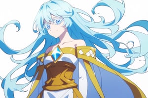 score_9, score_8_up, score_7_up, score_6_up, score_5_up, score_4_up, anime screencapBREAKelfaria_olis, 1girl, solo, light blue hair, long hair, colored eyelashes, blue eyes, chest jewel, off-shoulder dress, yellow sash, side cape, bridal gauntlets, pelvic curtain, looking at viewer, smile, closed mouth, upper bodyBREAKwind, wind lift, elfaria_olis,


,(( white background, blank background))