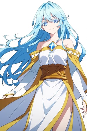 score_9, score_8_up, score_7_up, score_6_up, score_5_up, score_4_up, anime screencapBREAKelfaria_olis, 1girl, solo, light blue hair, long hair, colored eyelashes, blue eyes, chest jewel, off-shoulder dress, yellow sash, side cape, bridal gauntlets, pelvic curtain, looking at viewer, smile, closed mouth, upper bodyBREAKwind, wind lift, elfaria_olis,


,(( white background, blank background))