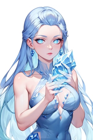 , score_9, score_8_up, score_7_up, ultra detailed,beautiful face,highres BREAK
(1girl),  Very beautiful and badass girl (pale skin, light blUE hair and eyes; bright eyes, very beautiful, ice hands), ((ICE FORM, ICE SKIN)):1,
 

 ,(( white background, blank background)):1, 