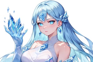 , score_9, score_8_up, score_7_up, ultra detailed,beautiful face,highres BREAK
(1girl),  Very beautiful and badass girl (pale skin, light blUE hair and eyes; bright eyes, very beautiful, ice hands), ((ICE FORM, ICE SKIN)):1,
 

 ,(( white background, blank background)):1, 