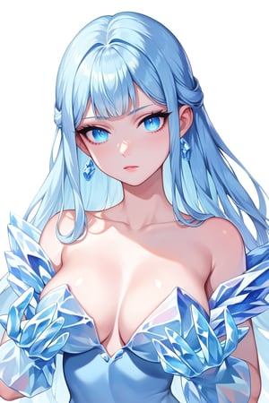 , score_9, score_8_up, score_7_up, ultra detailed,beautiful face,highres BREAK
(1girl),  Very beautiful and badass girl (pale skin, light blUE hair and eyes; bright eyes, very beautiful, ice hands), ((ICE FORM, ICE SKIN)):1,
 

 ,(( white background, blank background)):1, 