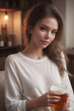 (1girl, drunk and sleeping on sofa, booty short, oversize sweater, medium breast, photo of perfecteyes eyes, alluring smile, beautiful small hands, holding a can of beer, soft light in background), masterpiece, UHD, realism, realistic, depth of field, wide view, raytraced, full length body, mystical, luminous, high resolution, sharp details, translucent, beautiful, stunning, a mythical being exuding energy, textures, breathtaking beauty, pure perfection, with a divine presence, unforgettable, and impressive.