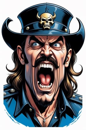 Leonardo Style ,Stylized Male Lemmy Motorhead screaming , looking at viewer,  cell shade art style,comic book , insane resolution , white solid background