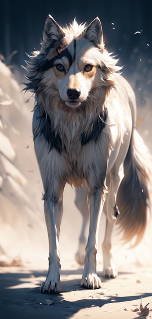 Vibrant depiction of a wolf using minimal design elements and bright colorc