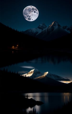 at night, snowy mountains of Canada, illuminated by moonlight