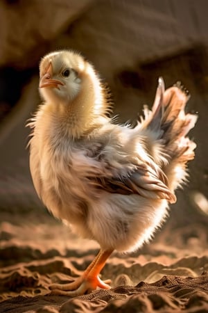 animal, bird, no_human, Adorable fluffy little chicken standing in a garden, realistic painting style with intricate details, (close-up shot). 