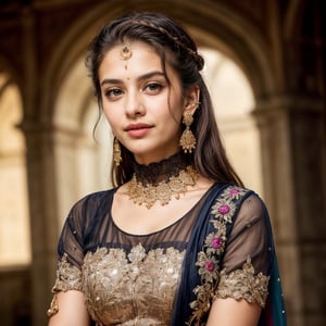 beautiful cute young attractive indian teenage girl, 18 years old, cute,
Instagram model, long colorful_hair, colorful hair, warm, dacing,her skin is fair,

from the knees up, portrait, brown choker, looking slightly away from camera,  
dimly lit, wearing a dark brown gown, gold earrings,  best quality, amazing quality, very aesthetic, (petite), 
insanely detailed eyes, insanely detailed face, insanely detaled lips, insanely detailed hands, 
insanely detailed hair,  insanely detailed skin,

pretty face mesh, wedding photography,full body in frame ,body parts front view,
concept art, looking at camera, masterpiece
