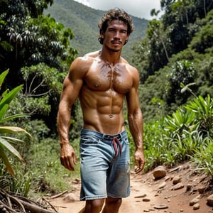 realistic photography, RAW photo, full body framing,

BREAK

(ideal male physique Venezuela), strong young man, shirtless, natural bodyhair, 

traditional casual clothes, 

sweating heavily,

BREAK

outdoor, hot day, secluded wilderness,

BREAK

HDRI, bright exposure, hyperdetailed, sharp natural textures, detailed natural imperfect skin, film grain,