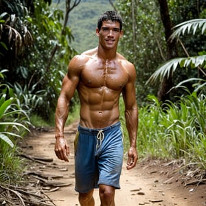 realistic photography, RAW photo, full body framing,

BREAK

(ideal male physique Venezuela), strong young man, shirtless, natural bodyhair, 

traditional casual clothes, 

sweating profusely, glistening muscles, gleaming sweat, sweat coursing down muscles, 

BREAK

outdoor, hot day, secluded wilderness,

BREAK

HDRI, bright exposure, hyperdetailed, sharp natural textures, detailed natural imperfect skin, film grain,