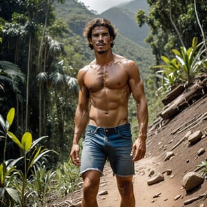 realistic photography, RAW photo, full body framing,

BREAK

(ideal male physique Venezuela), strong young man, shirtless, natural bodyhair, 

traditional casual clothes, 

sweating heavily,

BREAK

outdoor, hot day, secluded wilderness,

BREAK

HDRI, bright exposure, hyperdetailed, sharp natural textures, detailed natural imperfect skin, film grain,