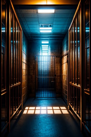 Background blured for editing, 64K, HDR, Best Quality, RAW, Masterpiece, Super Fine Photography, Best Quality, Super High Resolution, Super Detailed, Beautiful and Aesthetic, by FuturEvoLab, 
((Prison)), ((Jail)), ((depth of field)), (Background), A spacious cell, an empty prison, Cyberpunk prison,