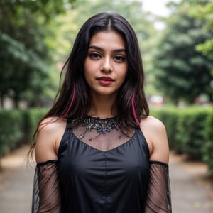 beautiful cute young attractive indian teenage girl, village girl, 18 years old, cute,  
Instagram model, long black_hair, colorful hair, warm, dacing,
her skin is fair,stylish black hair, ultra realistic face, 
curvy body,beautiful face, 16k, FHD, raw photo, 
pretty face mesh, detailed face, detailed eyes, detailed lips, 
She wear a black silk dress. Flowers and butterflies everywhere. 8k. Hyperdeytails. Blue eyes, pink lips, pure soft skin. High depth of field,
random background,random pose,
red lipstic,
pretty face mesh, 
wedding photography, body parts front view,
concept art, looking at camera, full body in frame, 
masterpiece