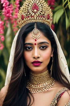 Bengali culture, having long hair has traditionally been seen as a sign of power, fertility, and history. the idea that a woman's hair length, which symbolises femininity and allure, enhances her beauty is deeply rooted in society. The editorial will also examine the idea of large, attractive eyes.,photorealistic