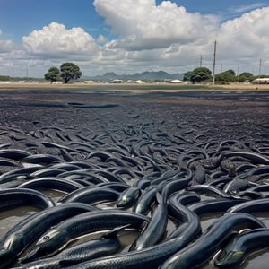 A flock of eels filling the entire screen、10,000,000 eels are coming towards you、