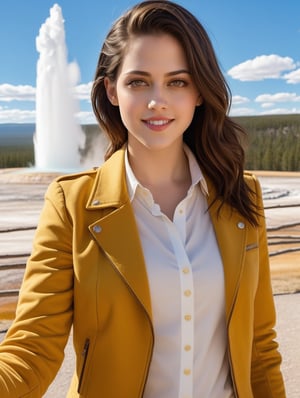 ((Hyper-Realistic)) upperbody photo of a beautiful 1girl taking a selfie in Old Faithful in Yellowstone,20yo,
(Kristen Stewart),detailed exquisite face,detailed soft skin,hourglass figure,perfect female form,model body,looking at viewer,playful smirks,(perfect hands:1.2),(elegant yellow jacket,white shirt and pink skirt),(girl focus)
BREAK
((Hyper-Realistic)) detailed photography of Old Faithful \(oldfa1thfu1\) in Yellowstone,outdoors,sky, day,tree,scenery,realistic,photo background,mostly white soil with some brown),(1girl focus)
BREAK
aesthetic,rule of thirds,depth of perspective,perfect composition,studio photo,trending on artstation,cinematic lighting,(Hyper-realistic photography,masterpiece, photorealistic,ultra-detailed,intricate details,16K,sharp focus,high contrast,kodachrome 800,HDR:1.2),photo_b00ster,real_booster,ye11owst0ne,(oldfa1thfu1:1.2),more detail XL,H effect,ani_booster