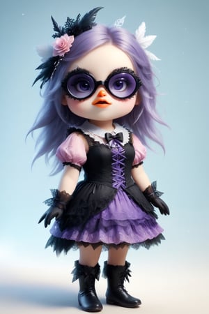 This adorable penguin is dressed in colorful Gothic Lolita fashion,wearing glasses, showcasing a unique and playful style. Its outfit features layers of frilly lace and elaborate bows, adding a whimsical touch to its appearance. The penguin's dress is adorned with vibrant hues, including shades of purple, pink, and blue, creating a striking contrast against its black and white feathers. Its accessories include oversized hair bows, lace gloves, and mismatched stockings, adding to the eclectic charm of its ensemble. With its stylish attire and charming demeanor, this penguin stands out as a fashion-forward icon in the animal kingdom.,real_booster,sfglasses