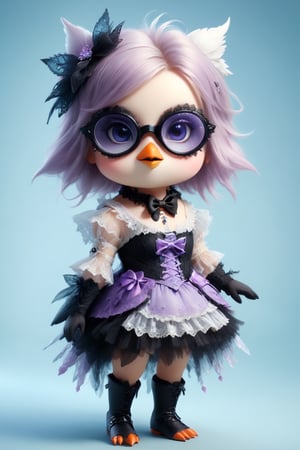 This adorable penguin is dressed in colorful Gothic Lolita fashion,wearing glasses, showcasing a unique and playful style. Its outfit features layers of frilly lace and elaborate bows, adding a whimsical touch to its appearance. The penguin's dress is adorned with vibrant hues, including shades of purple, pink, and blue, creating a striking contrast against its black and white feathers. Its accessories include oversized hair bows, lace gloves, and mismatched stockings, adding to the eclectic charm of its ensemble. With its stylish attire and charming demeanor, this penguin stands out as a fashion-forward icon in the animal kingdom.,real_booster,sfglasses