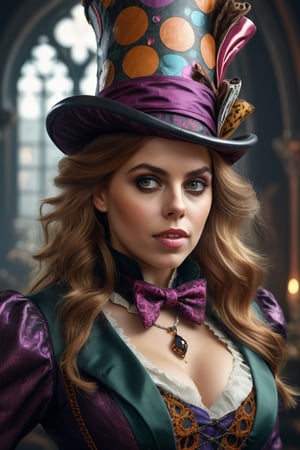 Beautiful and Alluring Princess Beatrice, as Mad Hatter, ornaments, Athletic Well Toned Body, Elegant Form, Beautiful Face, Ominous Gothic Theme, fantasy theme, Fiverr Dnd Character, Octane Render, Digital Art, Extreme Detail, 4k, Ultra Hd, Polished, Beautiful, Hyperdetailed, Intricate, Elaborate, Meticulour