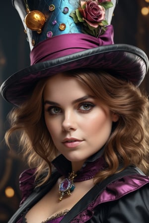 Beautiful and Alluring Princess Eugenie, as Mad Hatter, ornaments, Athletic Well Toned Body, Elegant Form, Beautiful Face, Ominous Gothic Theme, fantasy theme, Fiverr Dnd Character, Octane Render, Digital Art, Extreme Detail, 4k, Ultra Hd, Polished, Beautiful, Hyperdetailed, Intricate, Elaborate, Meticulour