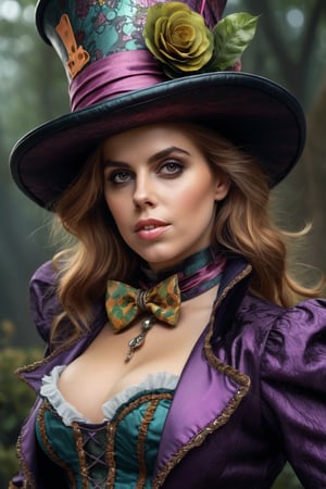 Beautiful and Alluring Princess Beatrice, as Mad Hatter, ornaments, Athletic Well Toned Body, Elegant Form, Beautiful Face, Ominous Gothic Theme, fantasy theme, Fiverr Dnd Character, Octane Render, Digital Art, Extreme Detail, 4k, Ultra Hd, Polished, Beautiful, Hyperdetailed, Intricate, Elaborate, Meticulour