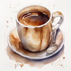 a beautiful watercolor painted with coffee of Mel Gibson face   , a real porcelain cup of coffee is placed on the paper, watercolor, highly detailed, high resolution, perfect art