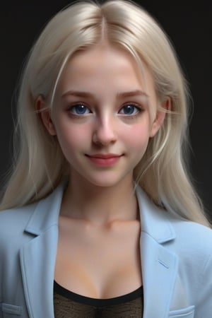 16 year juicy girl,Swiss model beautiful eyes slate eyes realistic look thin body juicy body  smile lovely lips juicy (Portrait))(masterpiece, Extremely detailed cG unity 16k
wallpape, best quality, highres:1.2) (ultra hd:1.4)(very
detailed:1.5) (Beauty photography:1.3) (looking at viewer)
(perfect lighting) (detailed face)) (realistic:1.5)1 8 year old
perfect likeness girl, Exquisitely detailed
(youthful and exciting appearance:1.4)(Close-
up:1.5)realism pushed to extreme, black background, ultra
realistic illustration,  very long Straight
white hair colour, pale blue eyes, a sexy Hot Swiss model, juicy ((short jean top)) little slim navel 
lips, mascara, eyeliner, sketch of a beautiful girl,  highly detailed face, detailed eyes, perfect face,
higly detailed body, school uniform, blazer, breasts,
nipples, miniskirt, tall socks, blonde girl, light, pure, smile,
loafers, 
chiaroscuro
photorealistic, more detail medium,breasts cutout clothing,navel