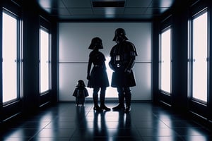 Darth Vader poses with black daughter,star wars,Futuristic room,<lora:659111690174031528:1.0>