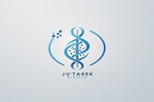 Create a logo for a futuristic biotech company named 'Jutarek Biotech Unlimited.' The logo should have a sleek, modern design with elements that suggest advanced genetics and biotechnology. Incorporate a DNA double helix or a stylized cell structure. The color scheme should be cool and professional, using shades of blue, silver, and white. The logo should convey innovation, science, and cutting-edge technology, and include the company's name in a clean, futuristic font. LOGO