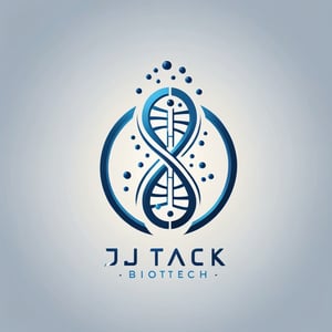 Create a logo for a futuristic biotech company named 'Jutarek Biotech Unlimited.' The logo should have a sleek, modern design with elements that suggest advanced genetics and biotechnology. Incorporate a DNA double helix or a stylized cell structure. The color scheme should be cool and professional, using shades of blue, silver, and white. The logo should convey innovation, science, and cutting-edge technology, and include the company's name in a clean, futuristic font. LOGO