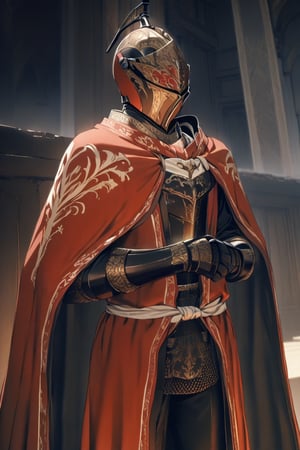 masterpiece, best quality, only one boy ,one boy,he have a black armor,one With black armor and red That covers your entire body , and A helmet with black and red,Red cape ,his helmet  It has openings for speaking. 