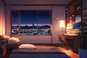 Anime , bedroom at night,background