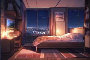 Anime , bedroom at night,background