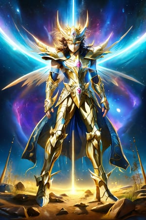 Saint Seiya,golden armor,movie lights,Realist,highly detailed,bright, universe, nebula, detailed, Surreal, clean background trend, bright background, Attention to detail,8k --niji 5 --stylistic expressiveness --s 400,Holy light,xxseiyapegasusxx