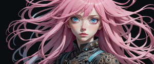 style of Tsutomu Nihei,
(incredibly absurdres, (high resolution:1.18), intricate detail, (masterpiece:1.1), (highest quality:1.1), absurdres) BREAK (1girl, solo, portrait, pink hair, light blue eyes, long hair, detailed eyes), (black background)