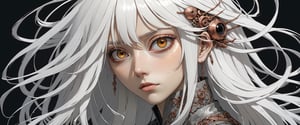 style of Tsutomu Nihei,
(incredibly absurdres, (high resolution:1.18), intricate detail, (masterpiece:1.1), (highest quality:1.1), absurdres) BREAK (1girl, solo, portrait, white hair, copper eyes, long hair, detailed eyes),